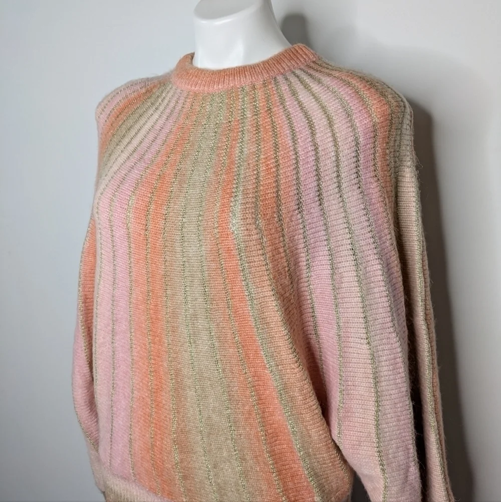 NWT Molly Bracken orange pink tan batwing sleeve sweater M - Picture 2 of 9